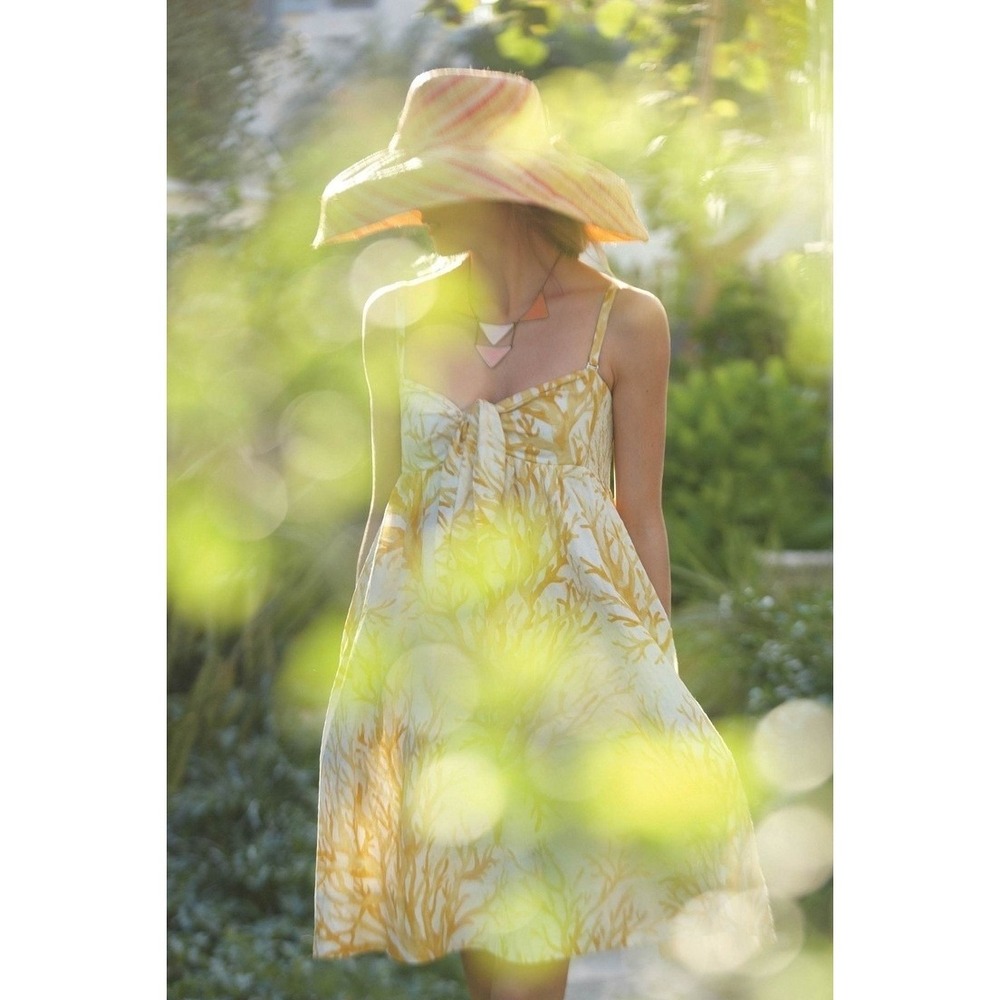 HD in Paris Anthropologie Spicifera Yellow Print Tie Front Mini Dress 12